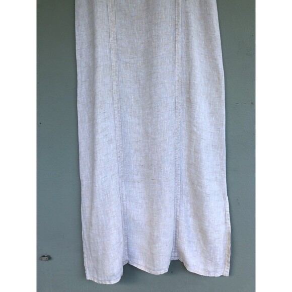Flax Linen Maxi Dress Women S Cream Sleeveless Midi Relax Side Slits Lagenlook - Picture 4 of 14